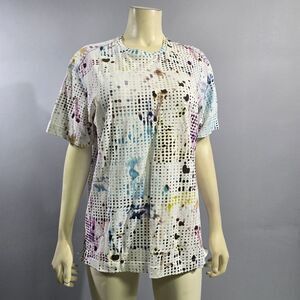 Robert Graham Medium White and Blue Boxy Graphic T-Shirt R5
